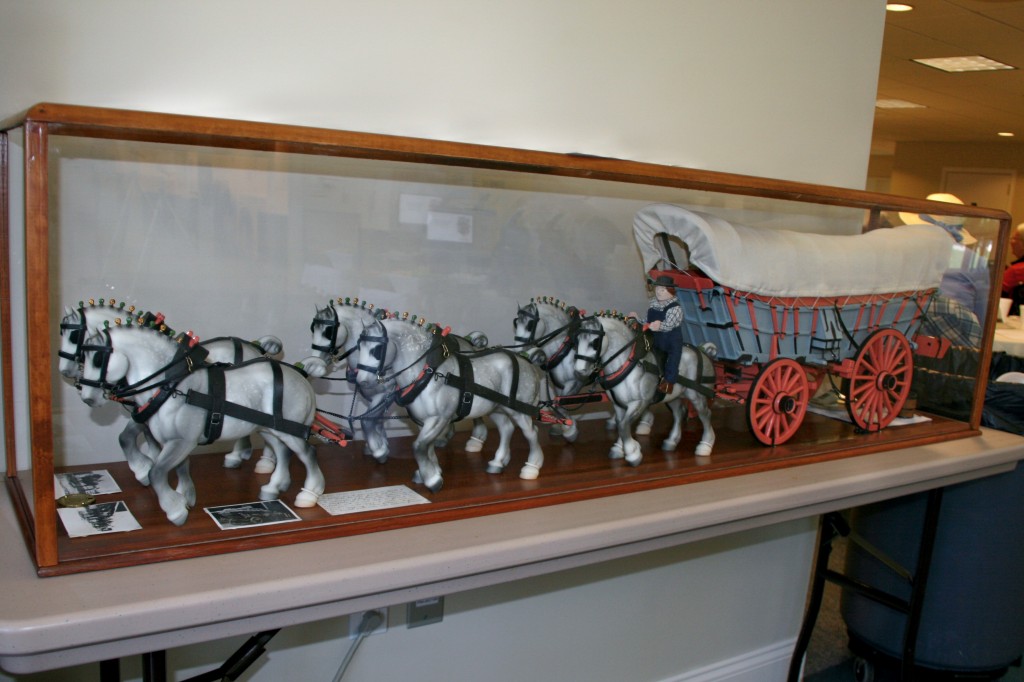 Conestoga Wagon and team, created by 94 year old "A-line" cousin Bob Noll.  It was patterned after the mule team and wagon used by his grandfather, Christian Brubaker (1869-1951). 
