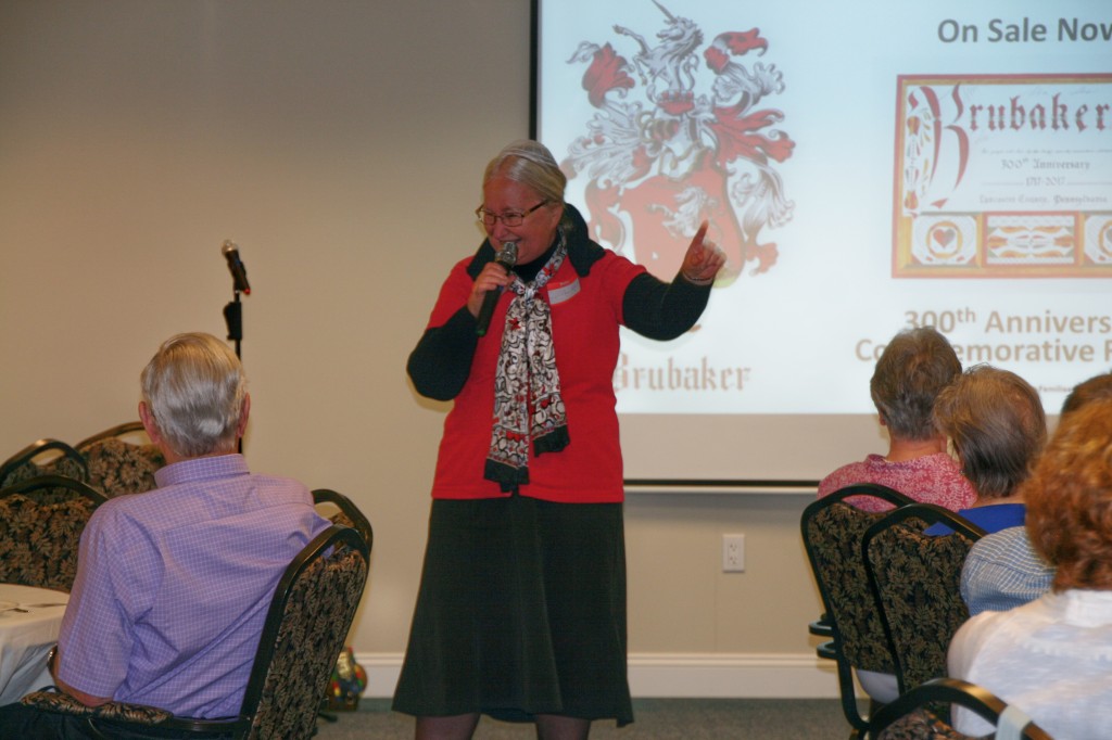 'D line' cousin Lois Ann Zook Mast shares with the group about the upcoming 2018 Brubaker Families tour of the ancestral homelands in Europe.
